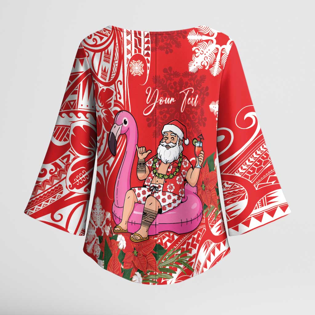 Personalized Hawaii Christmas Kimono Sleeve Blouse Mele Kalikimaka Chilling Shaka Santa Flamingo - Polynesian Pride