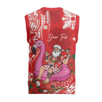 Personalized Hawaii Christmas Knitted V-Neck Vest Mele Kalikimaka Chilling Shaka Santa Flamingo LT14 - Polynesian Pride