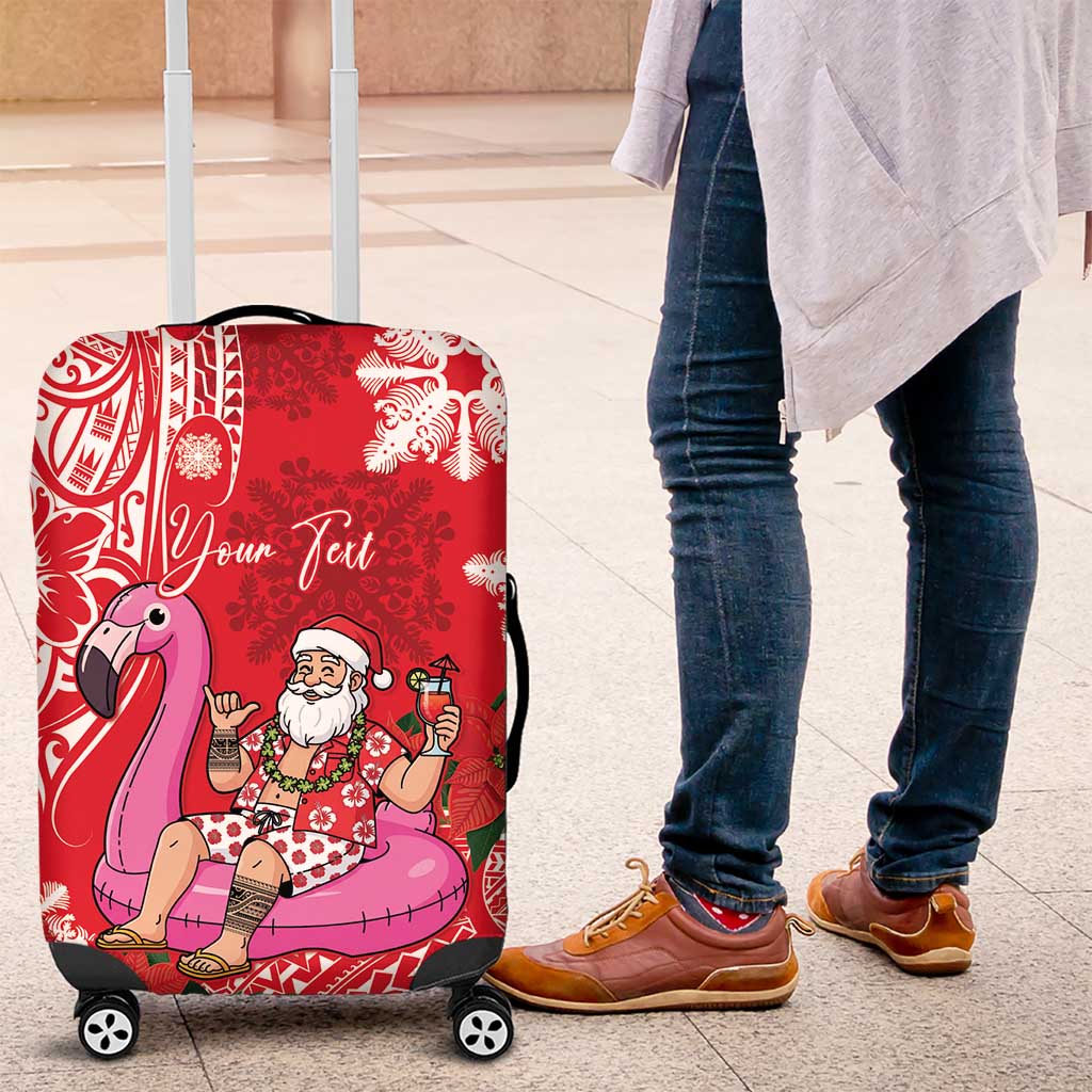Personalized Hawaii Christmas Luggage Cover Mele Kalikimaka Chilling Shaka Santa Flamingo - Polynesian Pride