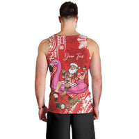 Personalized Hawaii Christmas Men Tank Top Mele Kalikimaka Chilling Shaka Santa Flamingo - Polynesian Pride