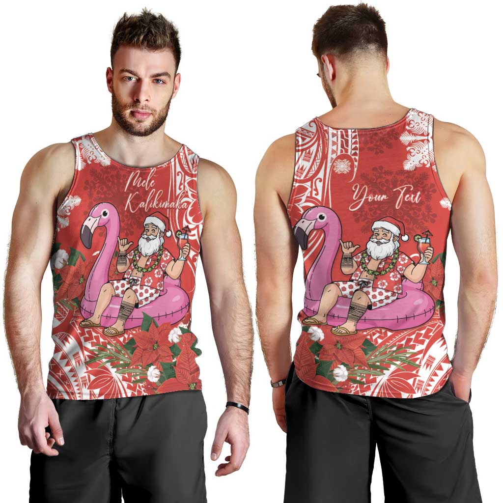 Personalized Hawaii Christmas Men Tank Top Mele Kalikimaka Chilling Shaka Santa Flamingo - Polynesian Pride