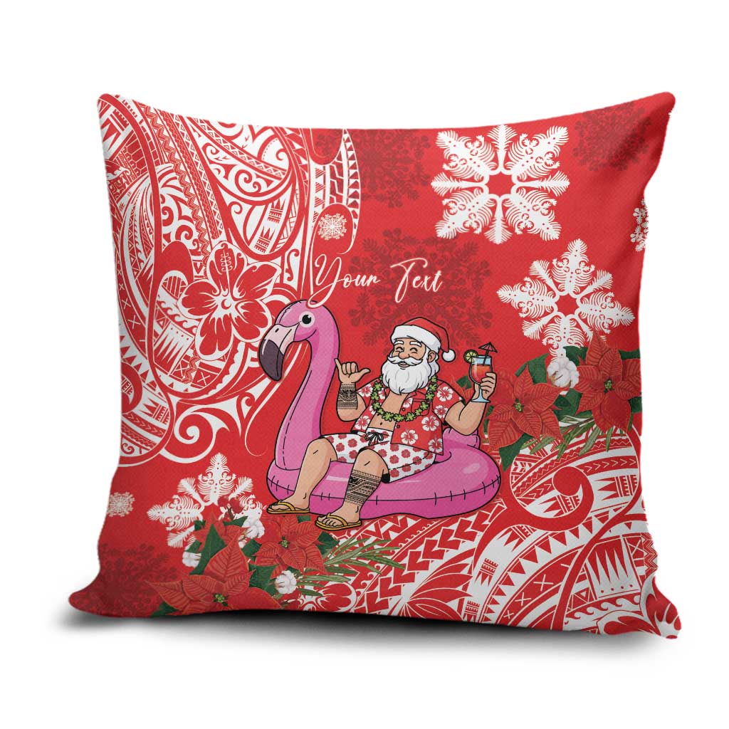 Personalized Hawaii Christmas Pillow Cover Mele Kalikimaka Chilling Shaka Santa Flamingo LT14 Red - Polynesian Pride
