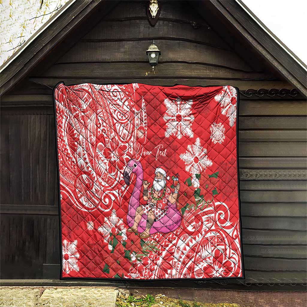 Personalized Hawaii Christmas Quilt Mele Kalikimaka Chilling Shaka Santa Flamingo - Polynesian Pride