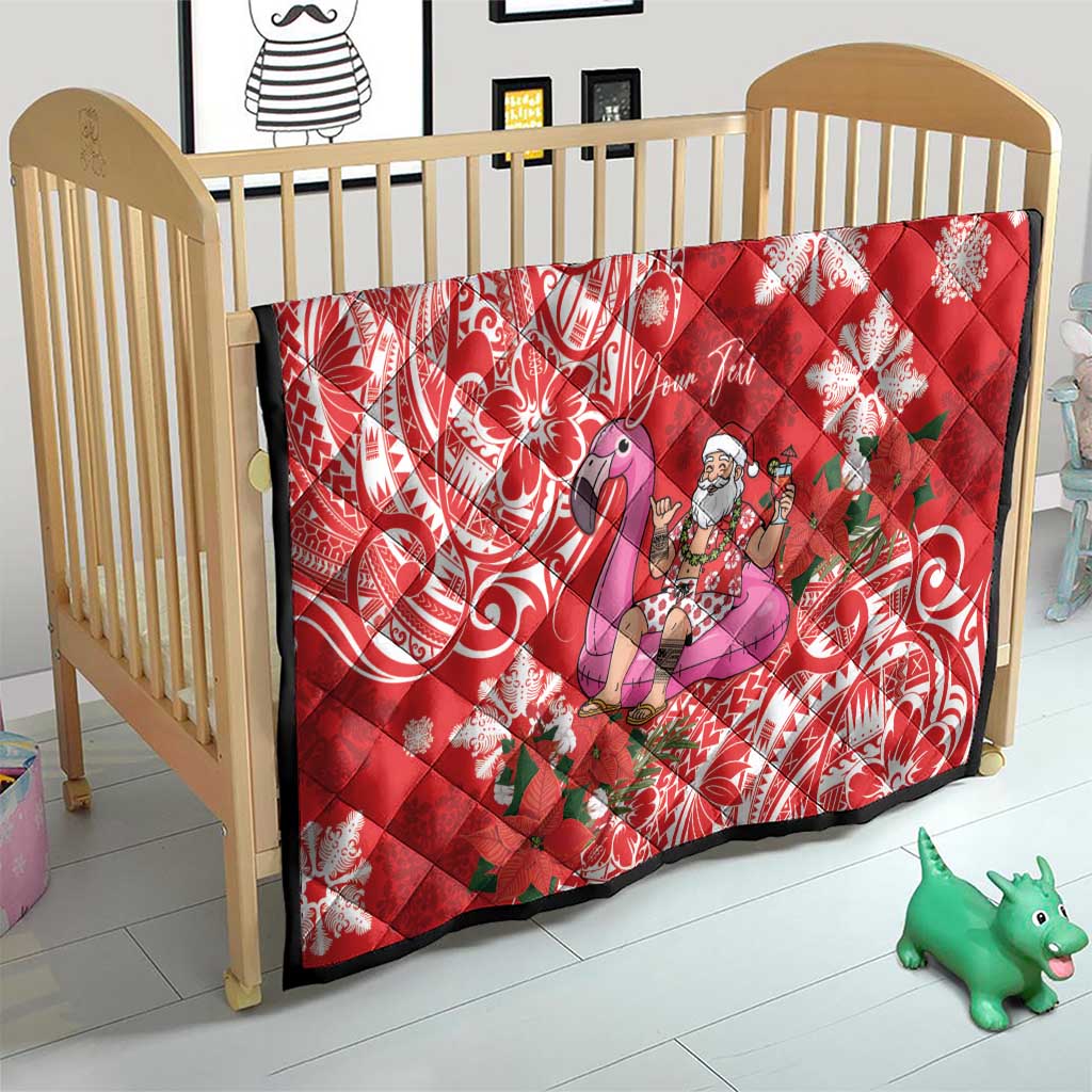 Personalized Hawaii Christmas Quilt Mele Kalikimaka Chilling Shaka Santa Flamingo - Polynesian Pride