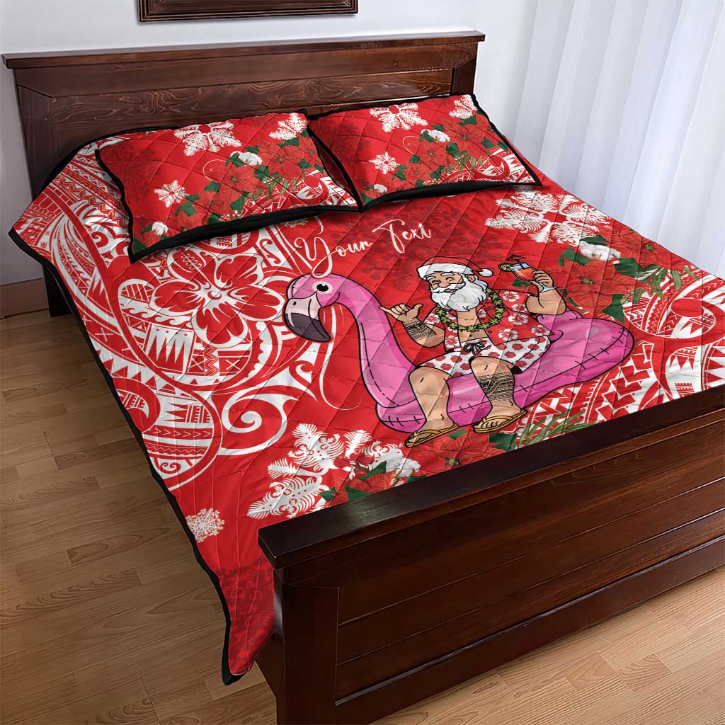 Personalized Hawaii Christmas Quilt Bed Set Mele Kalikimaka Chilling Shaka Santa Flamingo - Polynesian Pride