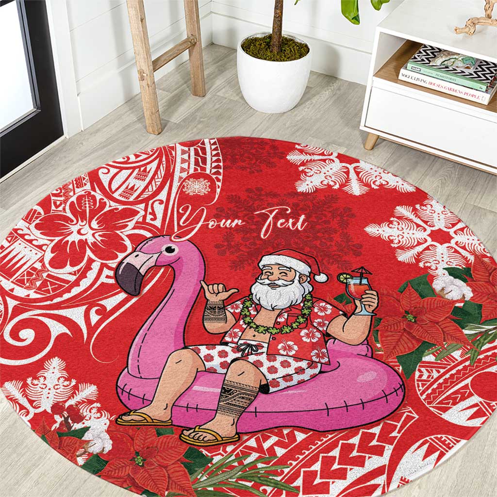 Personalized Hawaii Christmas Round Carpet Mele Kalikimaka Chilling Shaka Santa Flamingo - Polynesian Pride