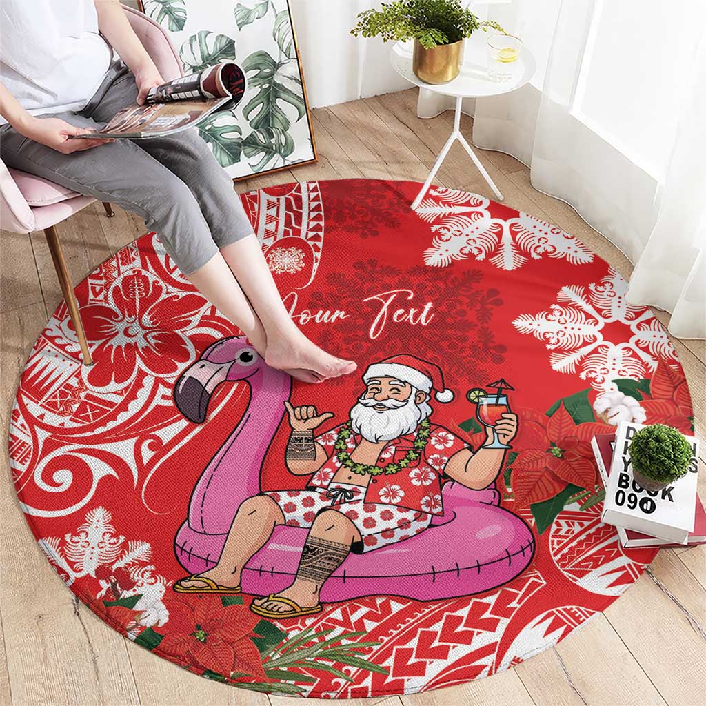 Personalized Hawaii Christmas Round Carpet Mele Kalikimaka Chilling Shaka Santa Flamingo - Polynesian Pride
