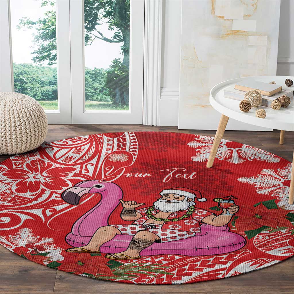 Personalized Hawaii Christmas Round Carpet Mele Kalikimaka Chilling Shaka Santa Flamingo - Polynesian Pride