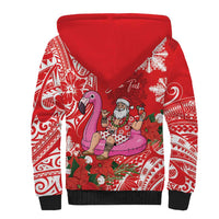 Personalized Hawaii Christmas Sherpa Hoodie Mele Kalikimaka Chilling Shaka Santa Flamingo - Polynesian Pride