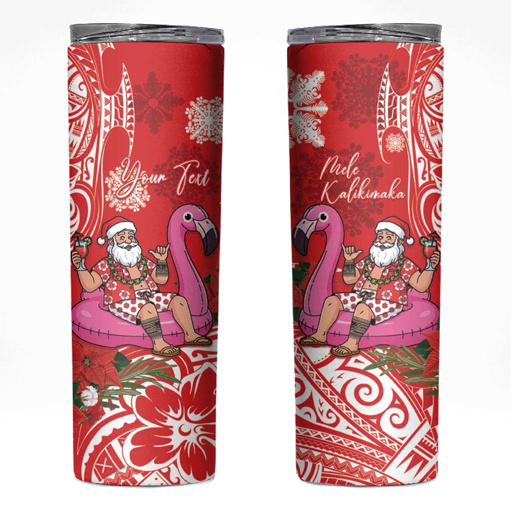 Personalized Hawaii Christmas Skinny Tumbler Mele Kalikimaka Chilling Shaka Santa Flamingo - Polynesian Pride