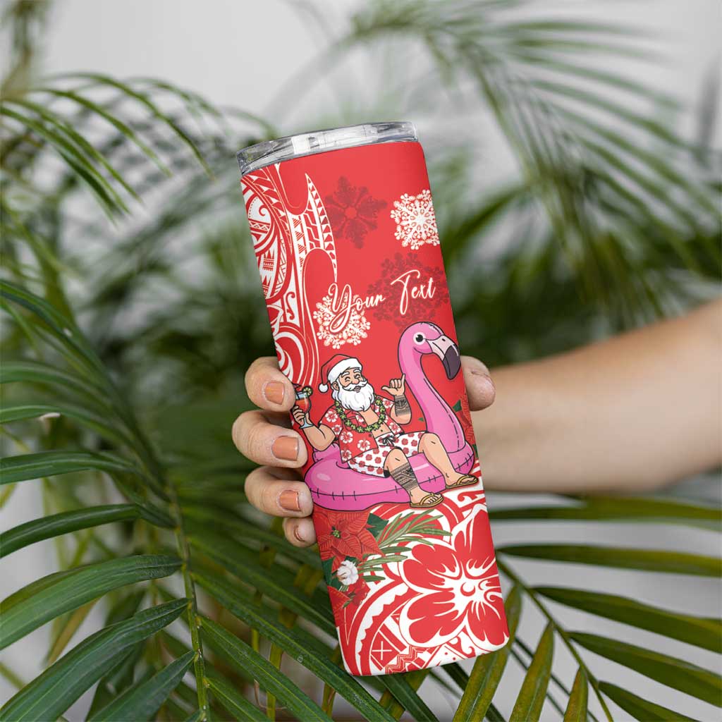 Personalized Hawaii Christmas Skinny Tumbler Mele Kalikimaka Chilling Shaka Santa Flamingo - Polynesian Pride