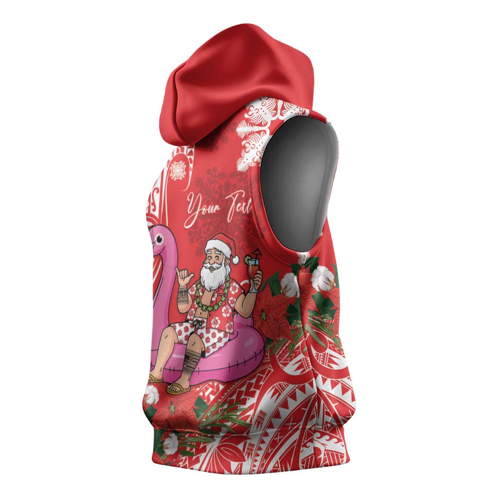 Personalized Hawaii Christmas Sleeveless Hoodie Mele Kalikimaka Chilling Shaka Santa Flamingo - Polynesian Pride