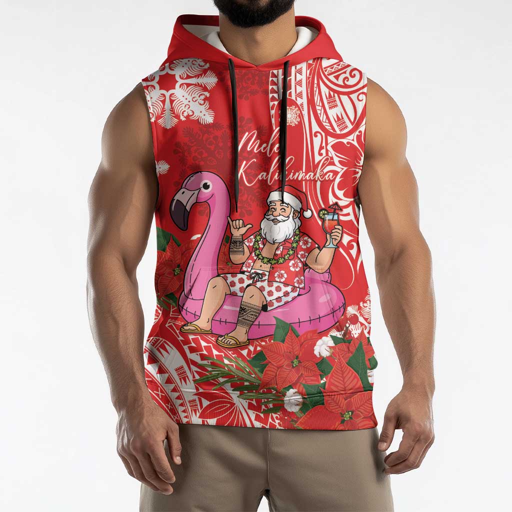 Personalized Hawaii Christmas Sleeveless Hoodie Mele Kalikimaka Chilling Shaka Santa Flamingo - Polynesian Pride