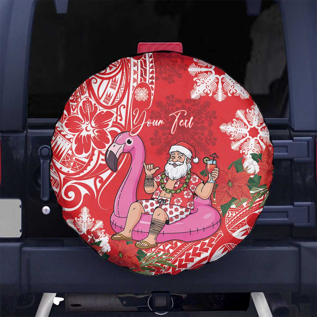 Personalized Hawaii Christmas Spare Tire Cover Mele Kalikimaka Chilling Shaka Santa Flamingo - Polynesian Pride