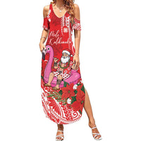 Personalized Hawaii Christmas Summer Maxi Dress Mele Kalikimaka Chilling Shaka Santa Flamingo - Polynesian Pride