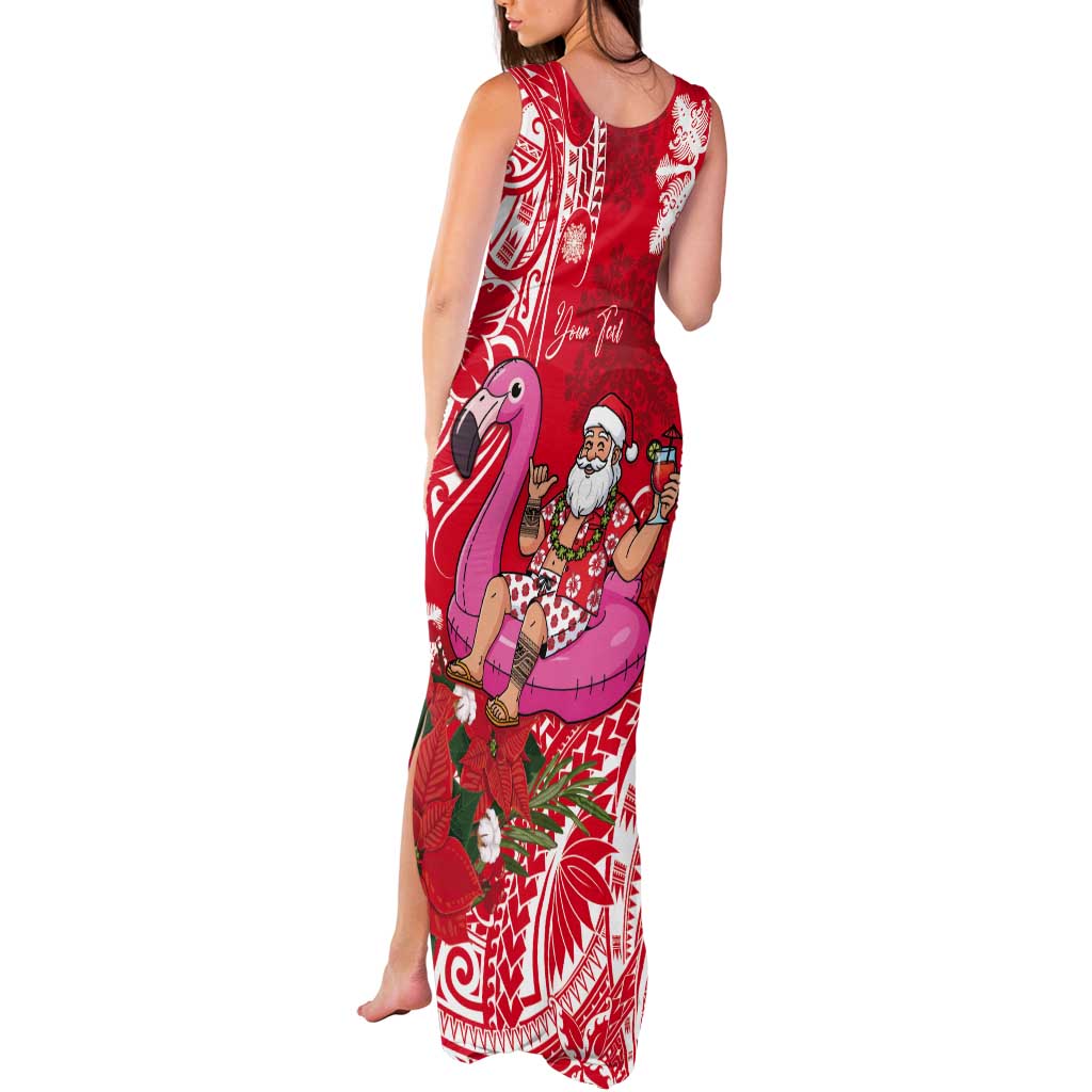 Personalized Hawaii Christmas Tank Maxi Dress Mele Kalikimaka Chilling Shaka Santa Flamingo - Polynesian Pride