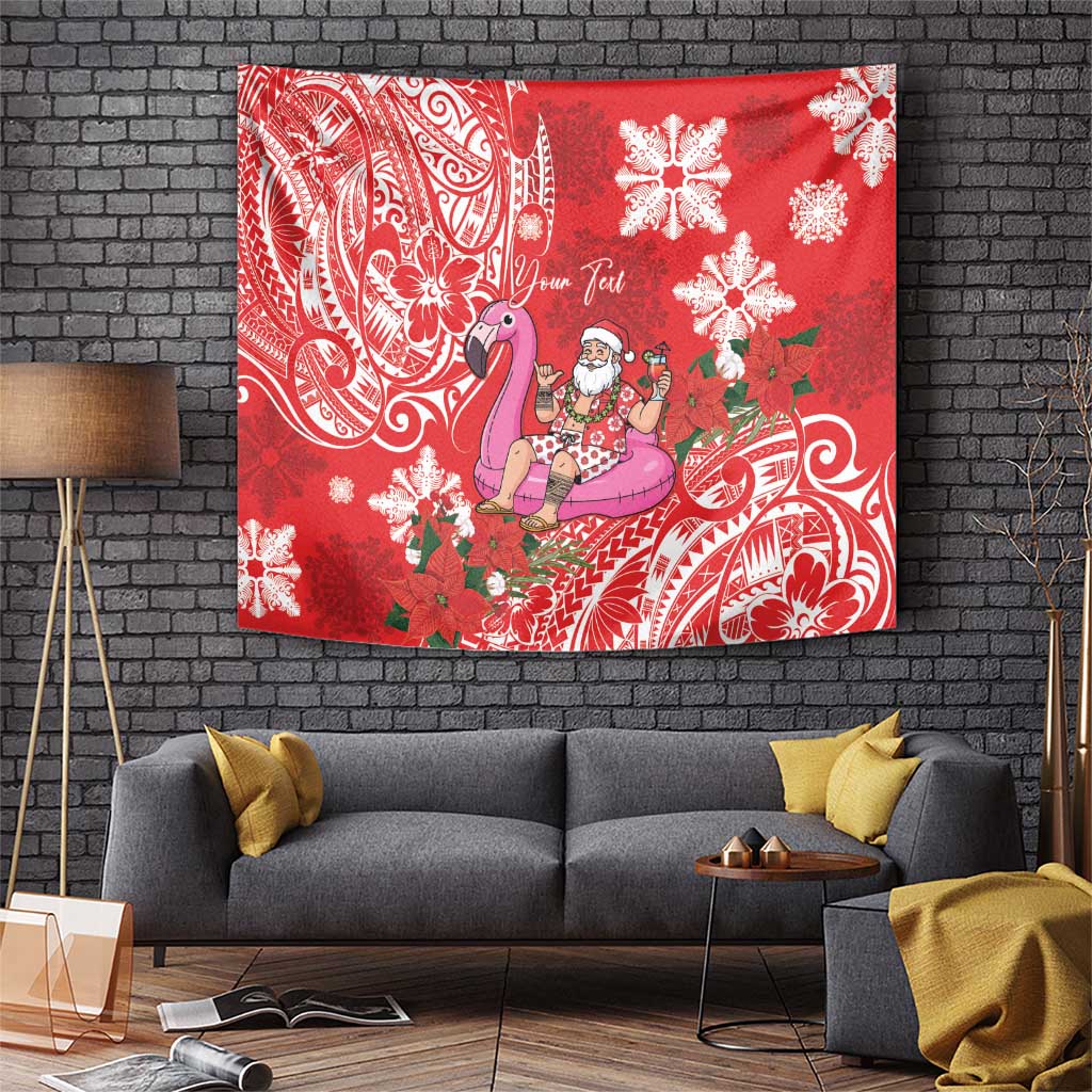 Personalized Hawaii Christmas Tapestry Mele Kalikimaka Chilling Shaka Santa Flamingo LT14 Red - Polynesian Pride