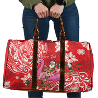 Personalized Hawaii Christmas Travel Bag Mele Kalikimaka Chilling Shaka Santa Flamingo LT14 Red - Polynesian Pride