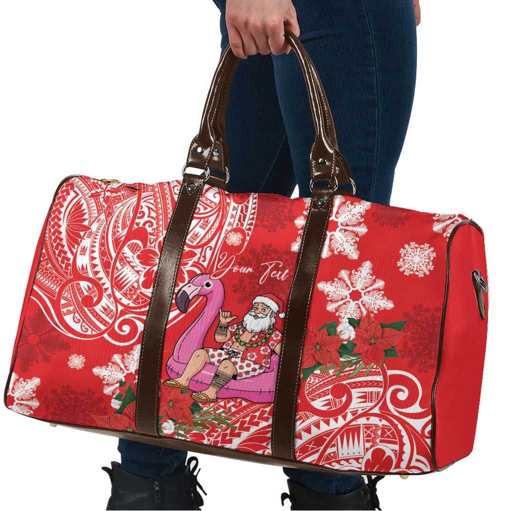 Personalized Hawaii Christmas Travel Bag Mele Kalikimaka Chilling Shaka Santa Flamingo LT14 - Polynesian Pride
