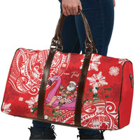 Personalized Hawaii Christmas Travel Bag Mele Kalikimaka Chilling Shaka Santa Flamingo LT14 - Polynesian Pride