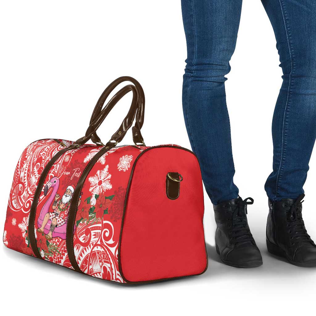 Personalized Hawaii Christmas Travel Bag Mele Kalikimaka Chilling Shaka Santa Flamingo LT14 - Polynesian Pride