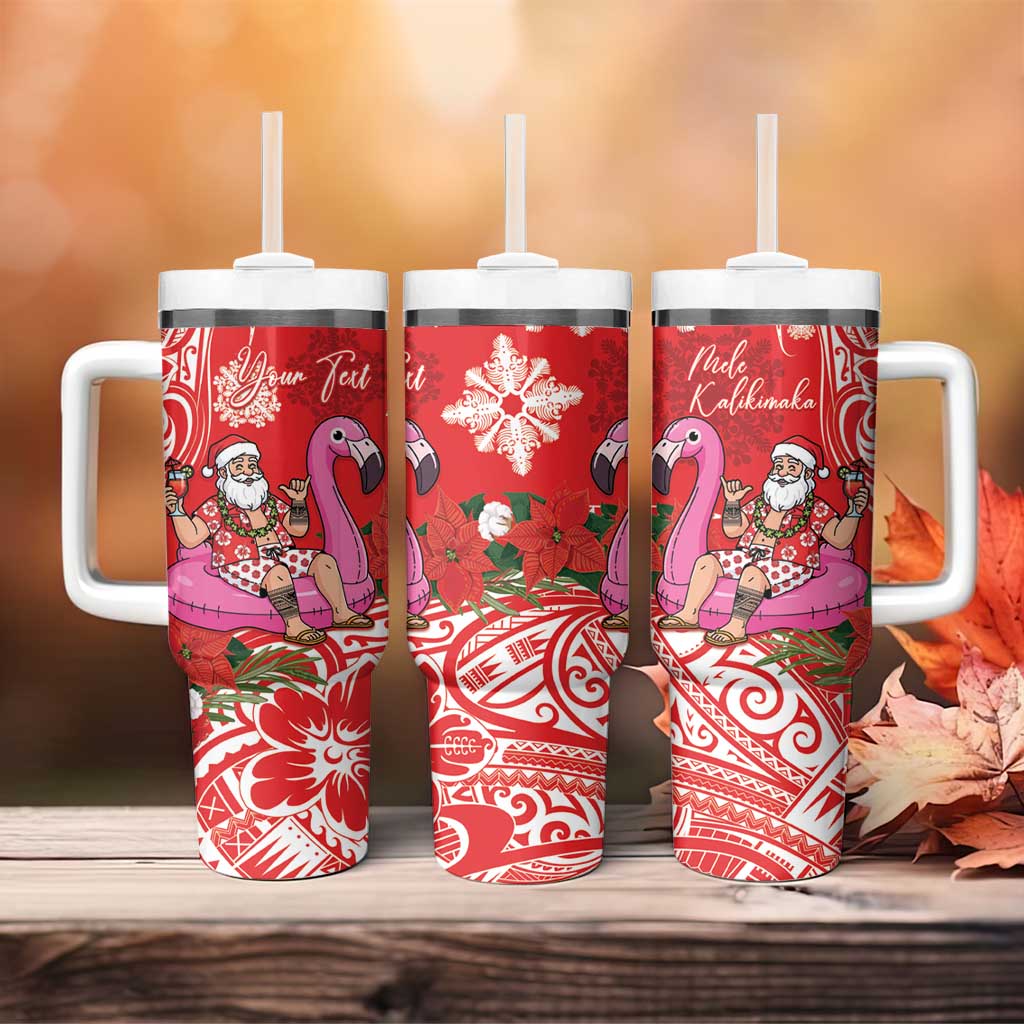 Personalized Hawaii Christmas Tumbler With Handle Mele Kalikimaka Chilling Shaka Santa Flamingo - Polynesian Pride