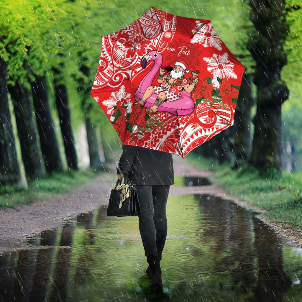 Personalized Hawaii Christmas Umbrella Mele Kalikimaka Chilling Shaka Santa Flamingo - Polynesian Pride