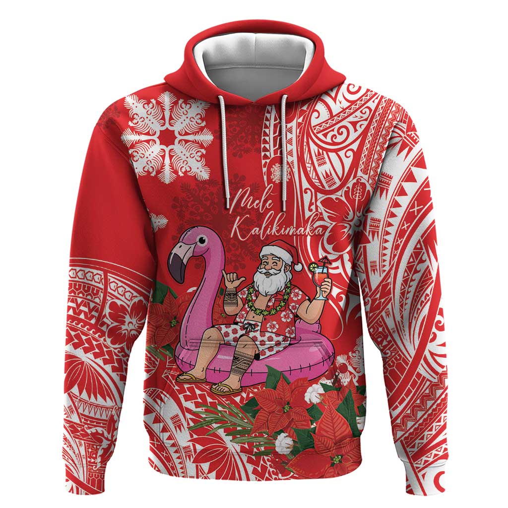 Personalized Hawaii Christmas Zip Hoodie Mele Kalikimaka Chilling Shaka Santa Flamingo - Polynesian Pride