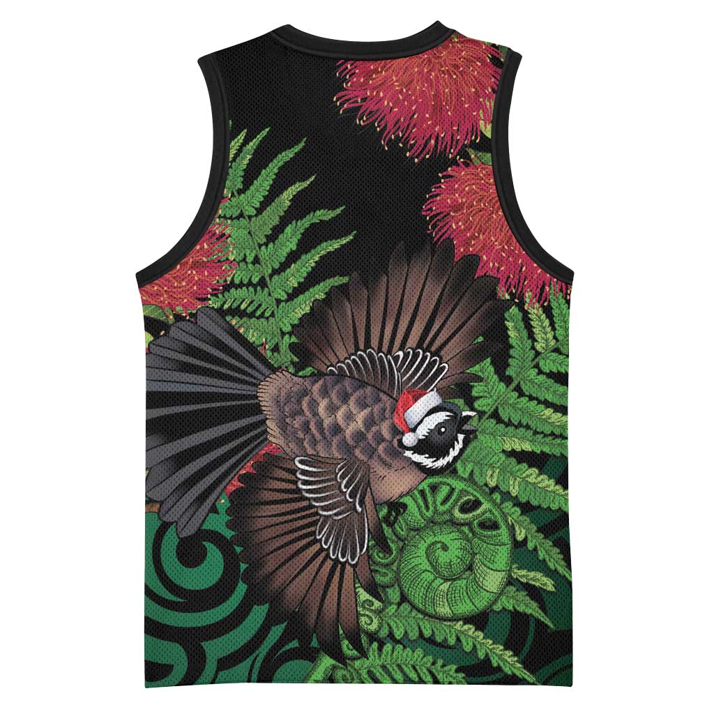 Meri Kirihimete New Zealand Basketball Jersey Piwakawaka Koru Fern Mix Pohutukawa - Polynesian Pride