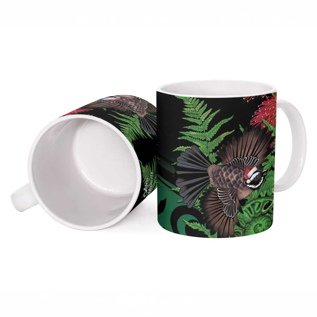 Meri Kirihimete New Zealand Ceramic Mug Piwakawaka Koru Fern Mix Pohutukawa - Polynesian Pride