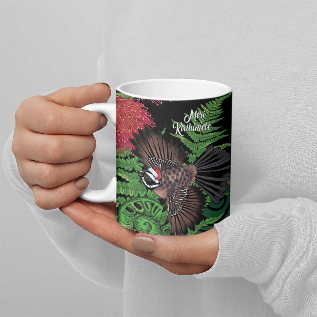 Meri Kirihimete New Zealand Ceramic Mug Piwakawaka Koru Fern Mix Pohutukawa - Polynesian Pride