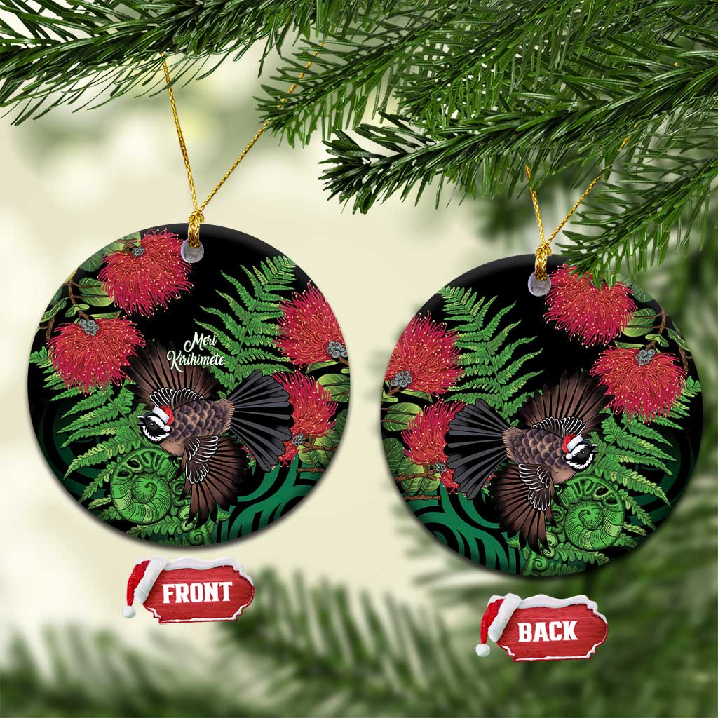 Meri Kirihimete New Zealand Ceramic Ornament Piwakawaka Koru Fern Mix Pohutukawa - Polynesian Pride