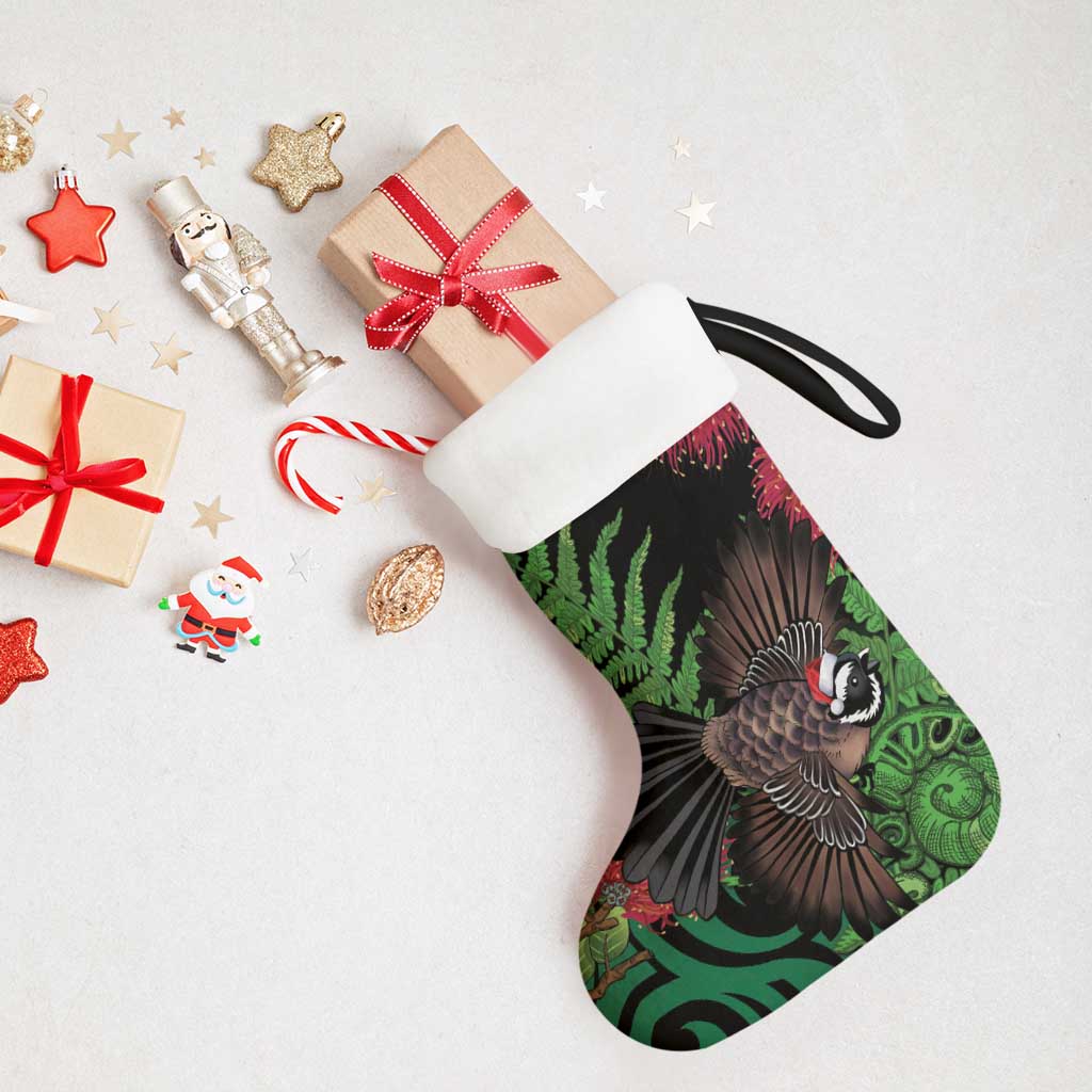 Meri Kirihimete New Zealand Christmas Stocking Piwakawaka Koru Fern Mix Pohutukawa - Polynesian Pride