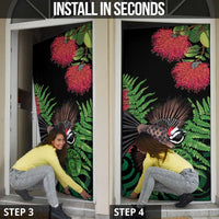 Meri Kirihimete New Zealand Door Cover Piwakawaka Koru Fern Mix Pohutukawa - Polynesian Pride
