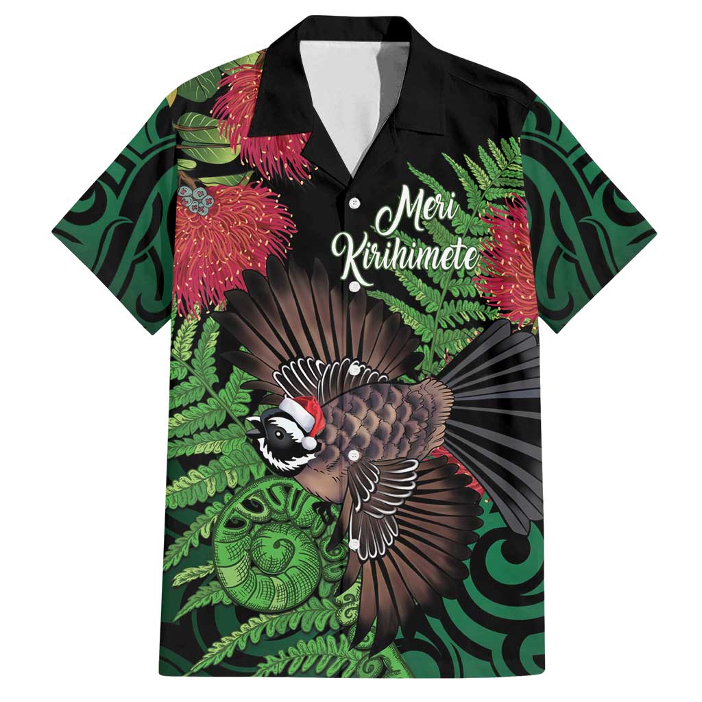 Meri Kirihimete New Zealand Family Matching Long Sleeve Bodycon Dress and Hawaiian Shirt Piwakawaka Koru Fern Mix Pohutukawa - Polynesian Pride