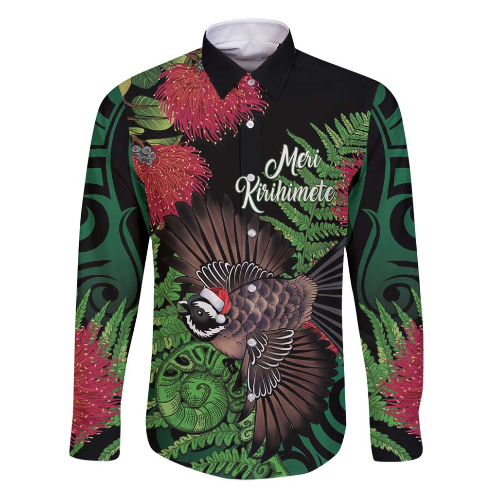 Meri Kirihimete New Zealand Family Matching Long Sleeve Bodycon Dress and Hawaiian Shirt Piwakawaka Koru Fern Mix Pohutukawa - Polynesian Pride