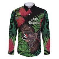 Meri Kirihimete New Zealand Family Matching Off The Shoulder Long Sleeve Dress and Hawaiian Shirt Piwakawaka Koru Fern Mix Pohutukawa - Polynesian Pride