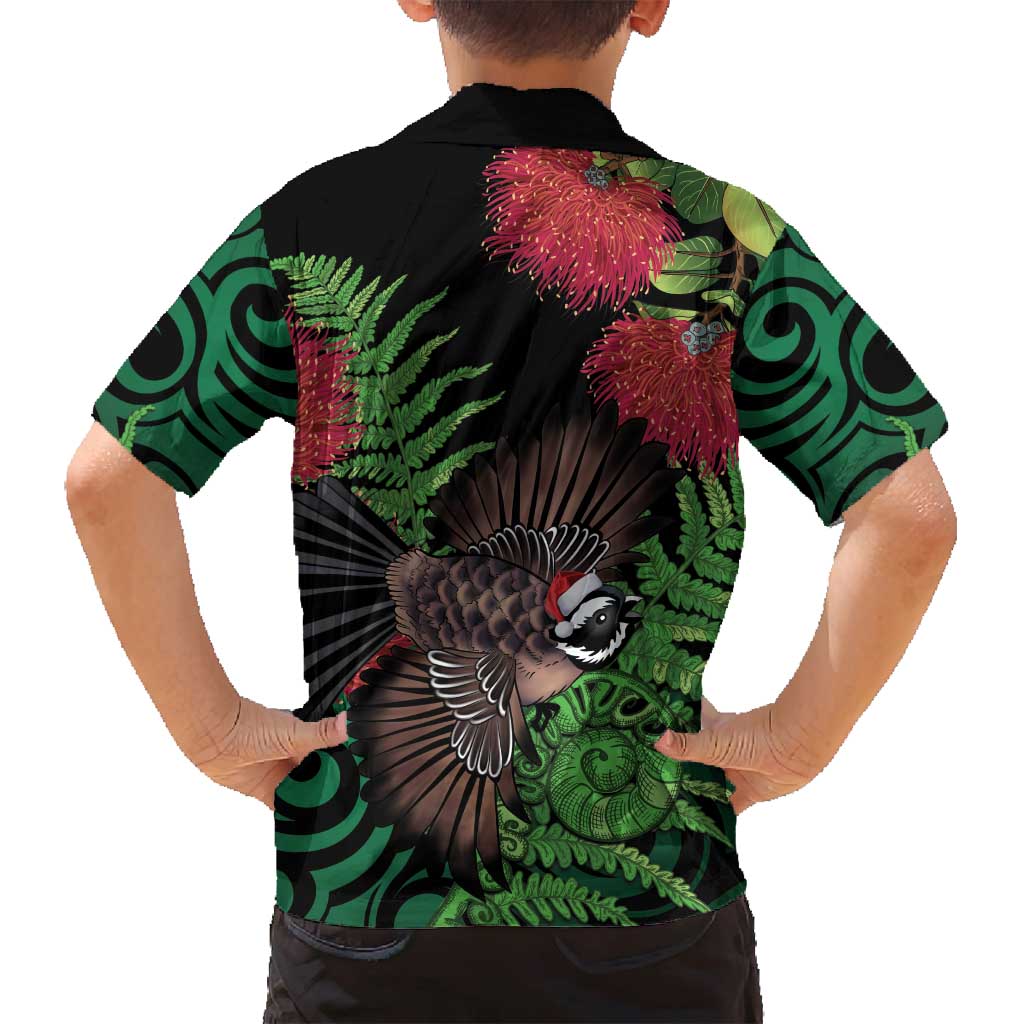 Meri Kirihimete New Zealand Family Matching Off Shoulder Maxi Dress and Hawaiian Shirt Piwakawaka Koru Fern Mix Pohutukawa - Polynesian Pride