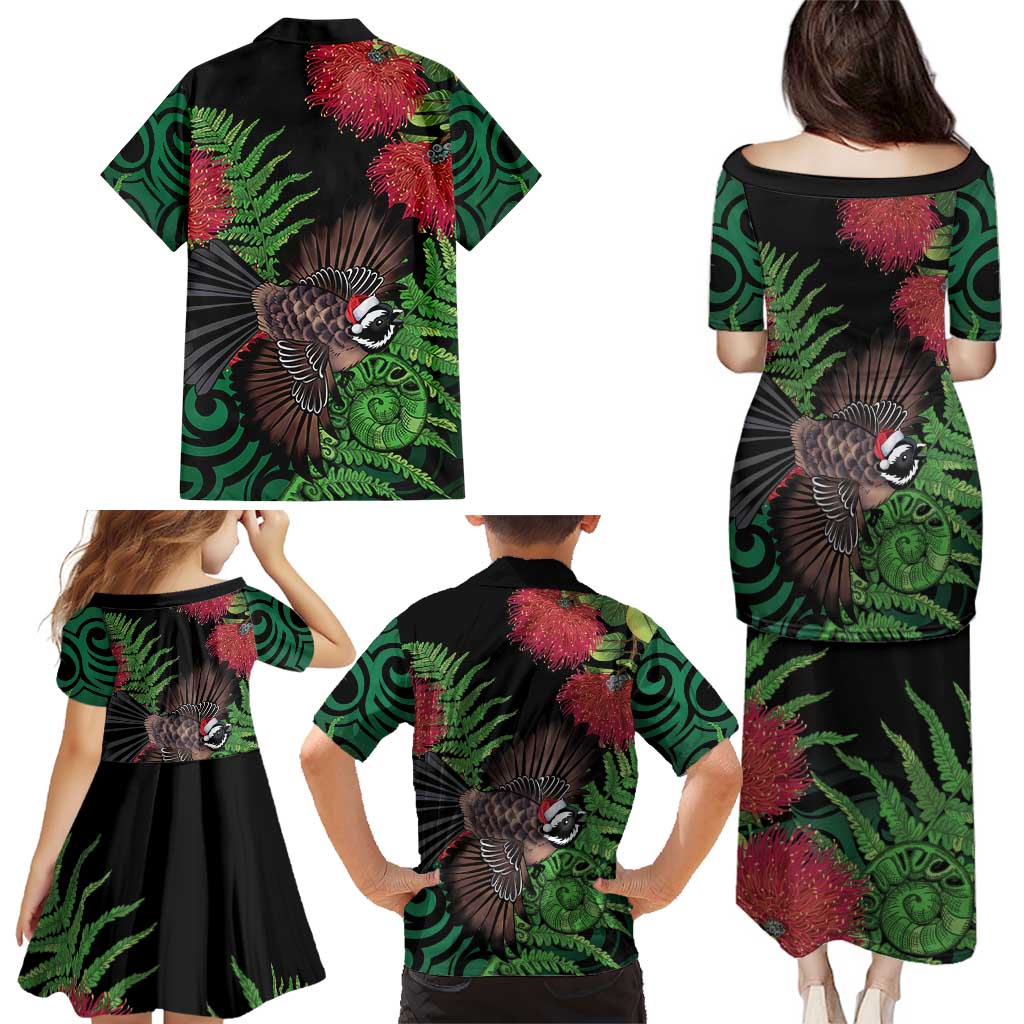 Meri Kirihimete New Zealand Family Matching Puletasi and Hawaiian Shirt Piwakawaka Koru Fern Mix Pohutukawa - Polynesian Pride