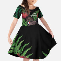 Meri Kirihimete New Zealand Family Matching Short Sleeve Bodycon Dress and Hawaiian Shirt Piwakawaka Koru Fern Mix Pohutukawa - Polynesian Pride