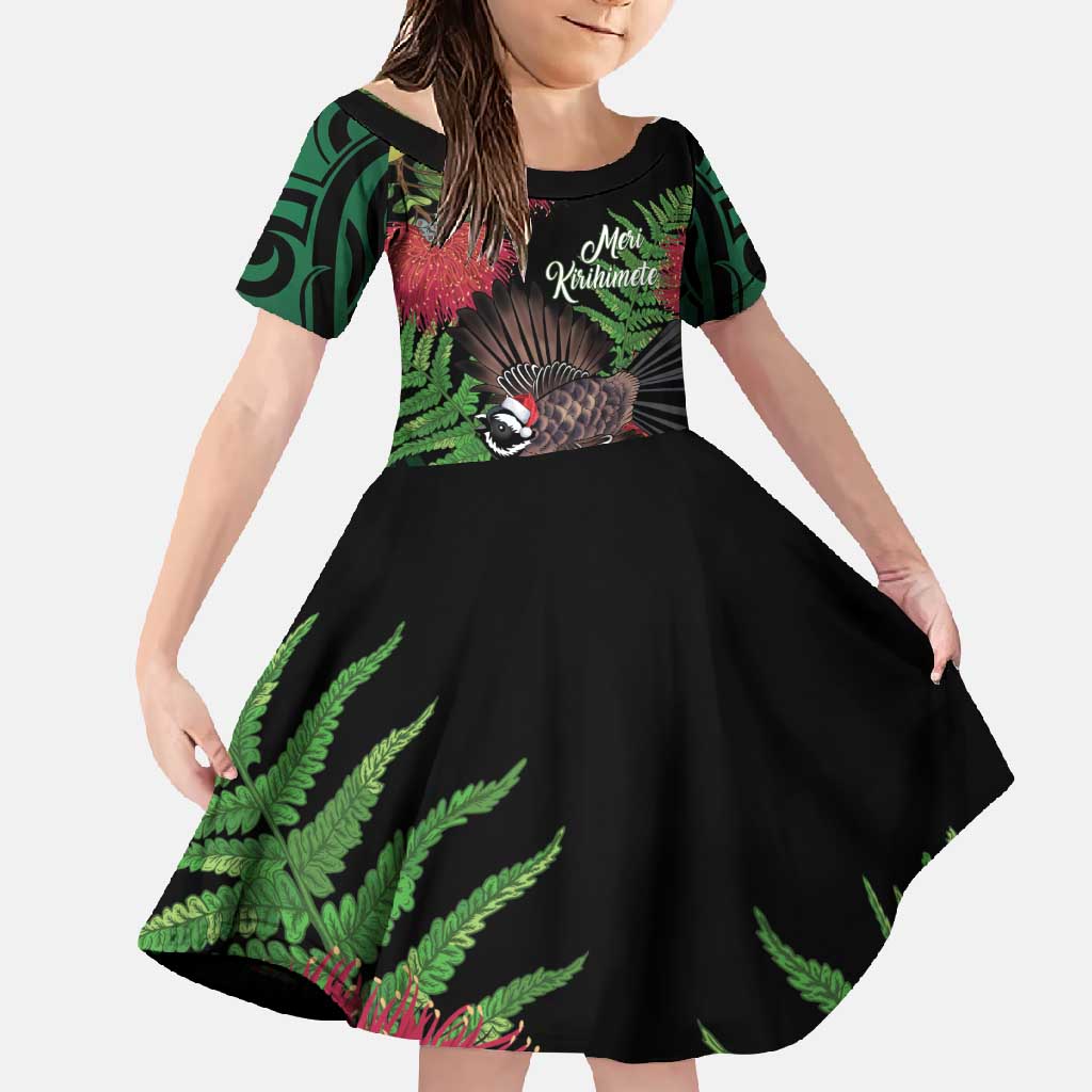 Meri Kirihimete New Zealand Family Matching Summer Maxi Dress and Hawaiian Shirt Piwakawaka Koru Fern Mix Pohutukawa - Polynesian Pride