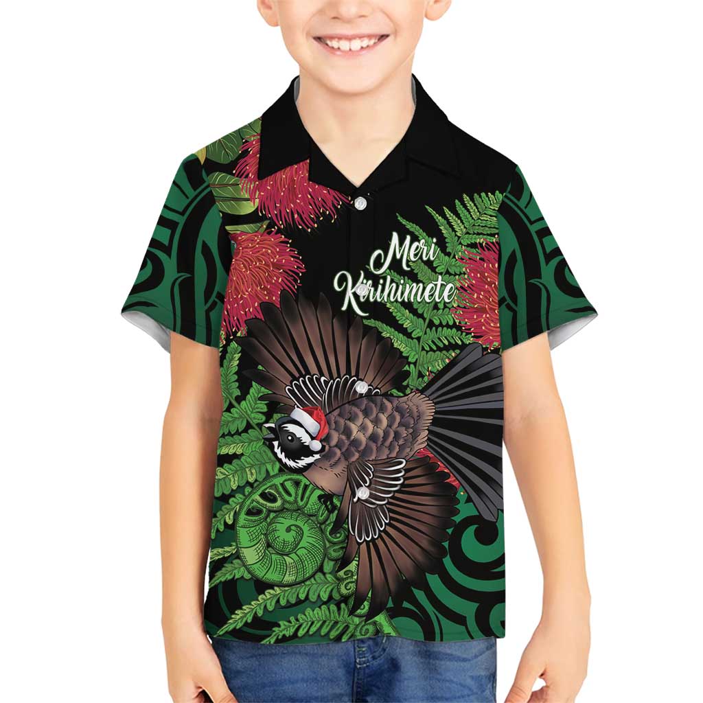 Meri Kirihimete New Zealand Family Matching Tank Maxi Dress and Hawaiian Shirt Piwakawaka Koru Fern Mix Pohutukawa - Polynesian Pride