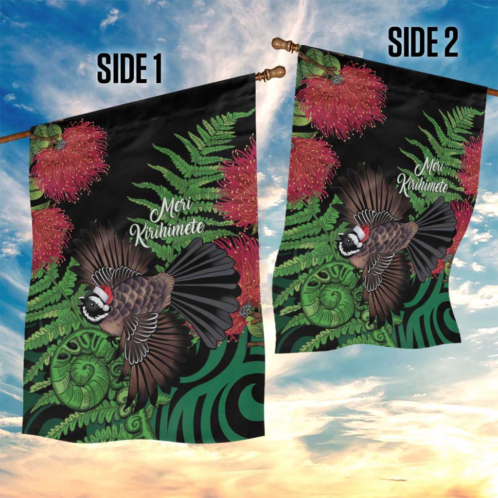 Meri Kirihimete New Zealand Garden Flag Piwakawaka Koru Fern Mix Pohutukawa - Polynesian Pride