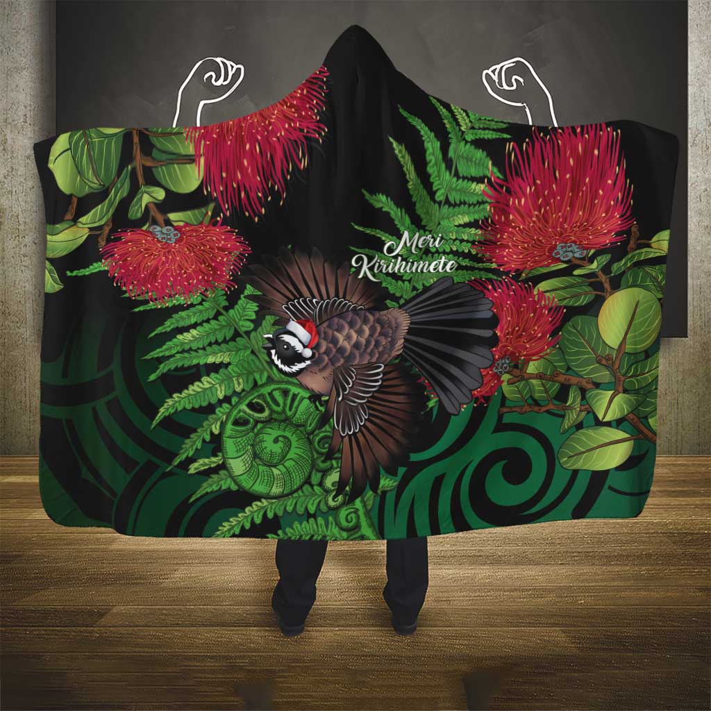 Meri Kirihimete New Zealand Hooded Blanket Piwakawaka Koru Fern Mix Pohutukawa LT14 - Polynesian Pride