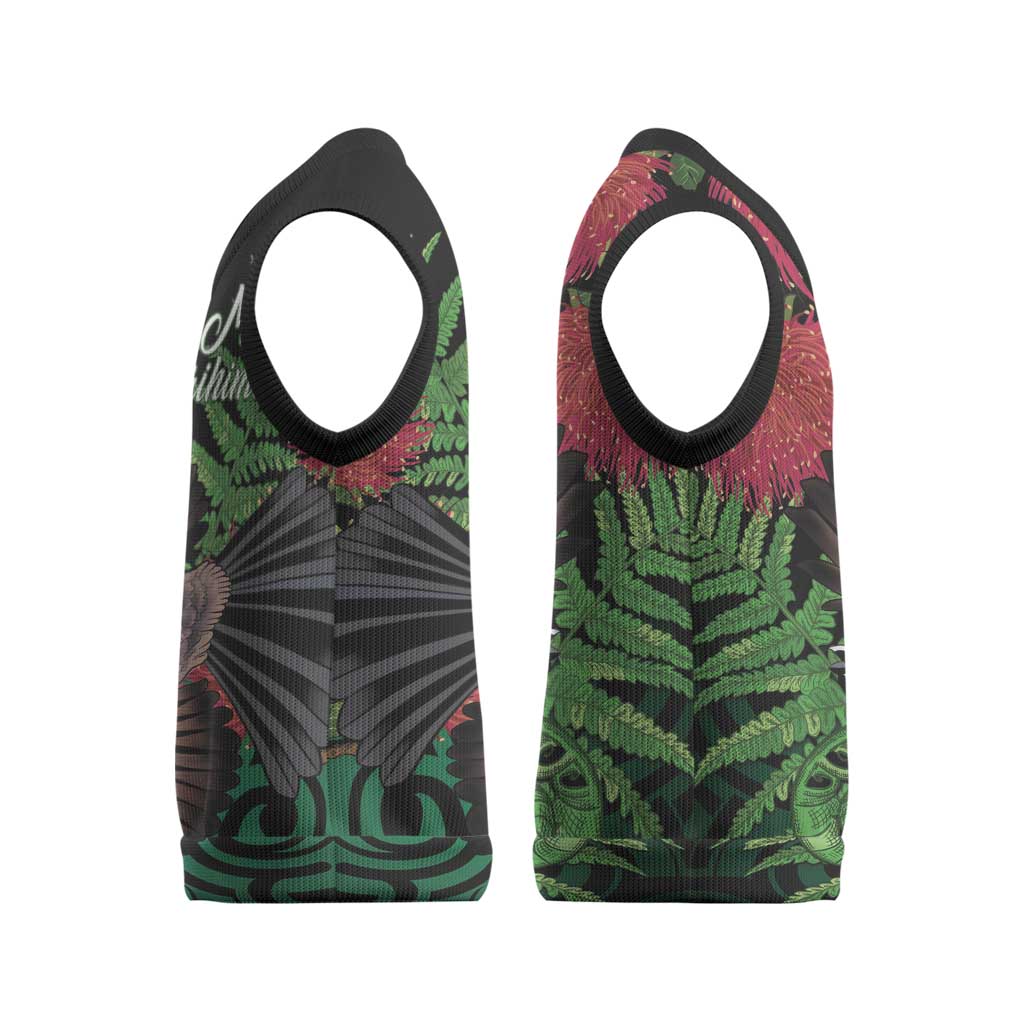 Meri Kirihimete New Zealand Christmas Knitted V-Neck Vest Piwakawaka Koru Fern Mix Pohutukawa - Polynesian Pride