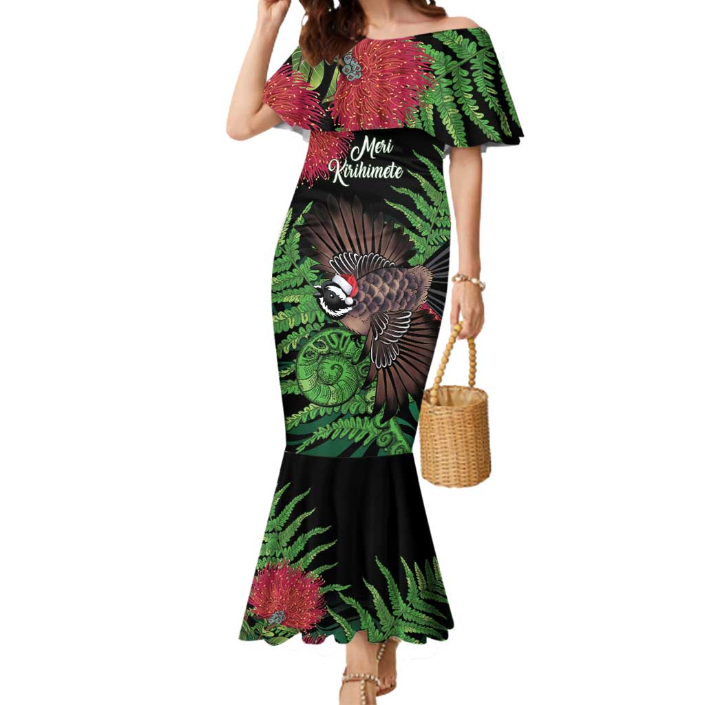 Meri Kirihimete New Zealand Mermaid Dress Piwakawaka Koru Fern Mix Pohutukawa - Polynesian Pride