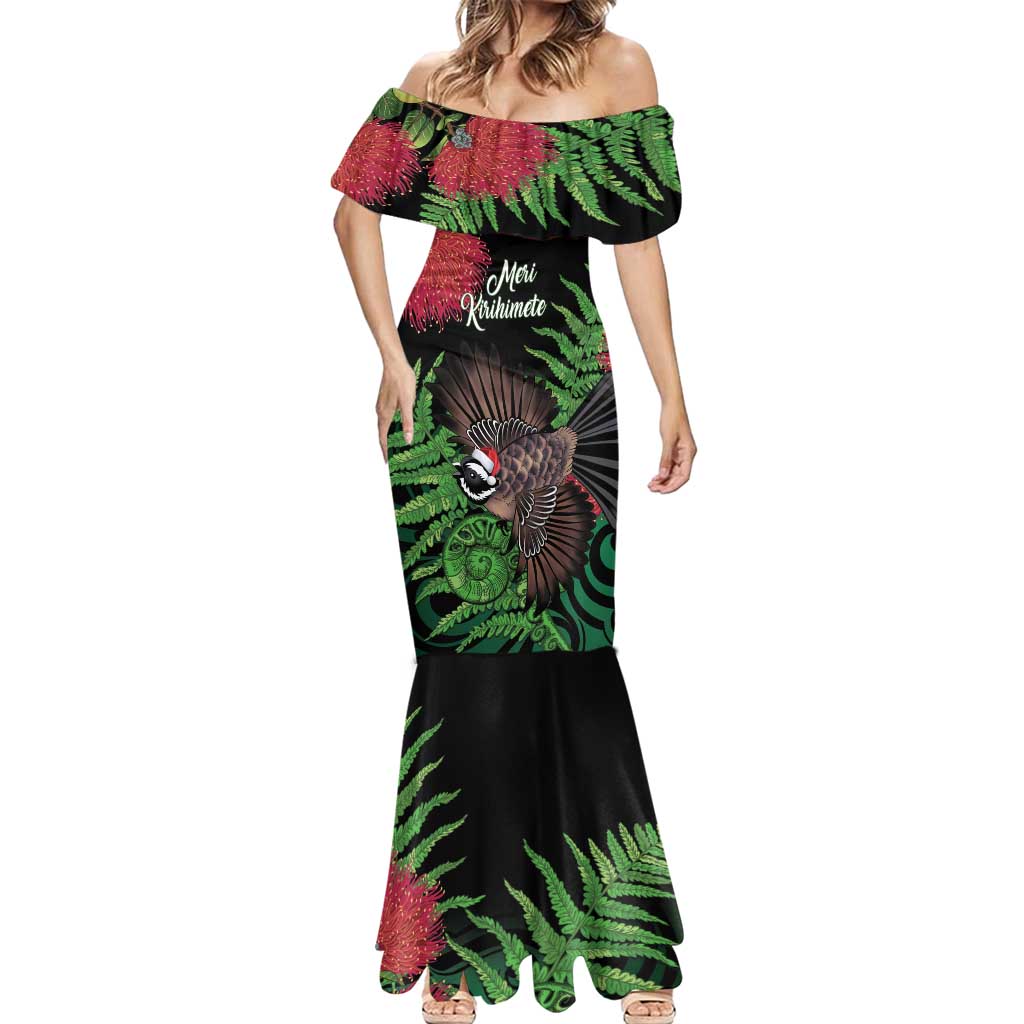 Meri Kirihimete New Zealand Mermaid Dress Piwakawaka Koru Fern Mix Pohutukawa - Polynesian Pride