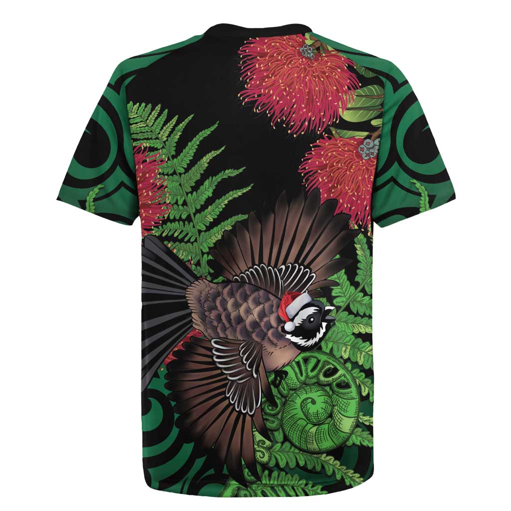 Meri Kirihimete New Zealand Rugby Jersey Piwakawaka Koru Fern Mix Pohutukawa - Polynesian Pride
