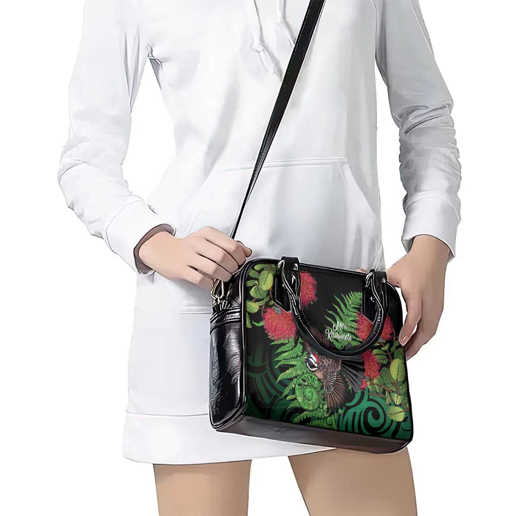 Meri Kirihimete New Zealand Shoulder Handbag Piwakawaka Koru Fern Mix Pohutukawa - Polynesian Pride