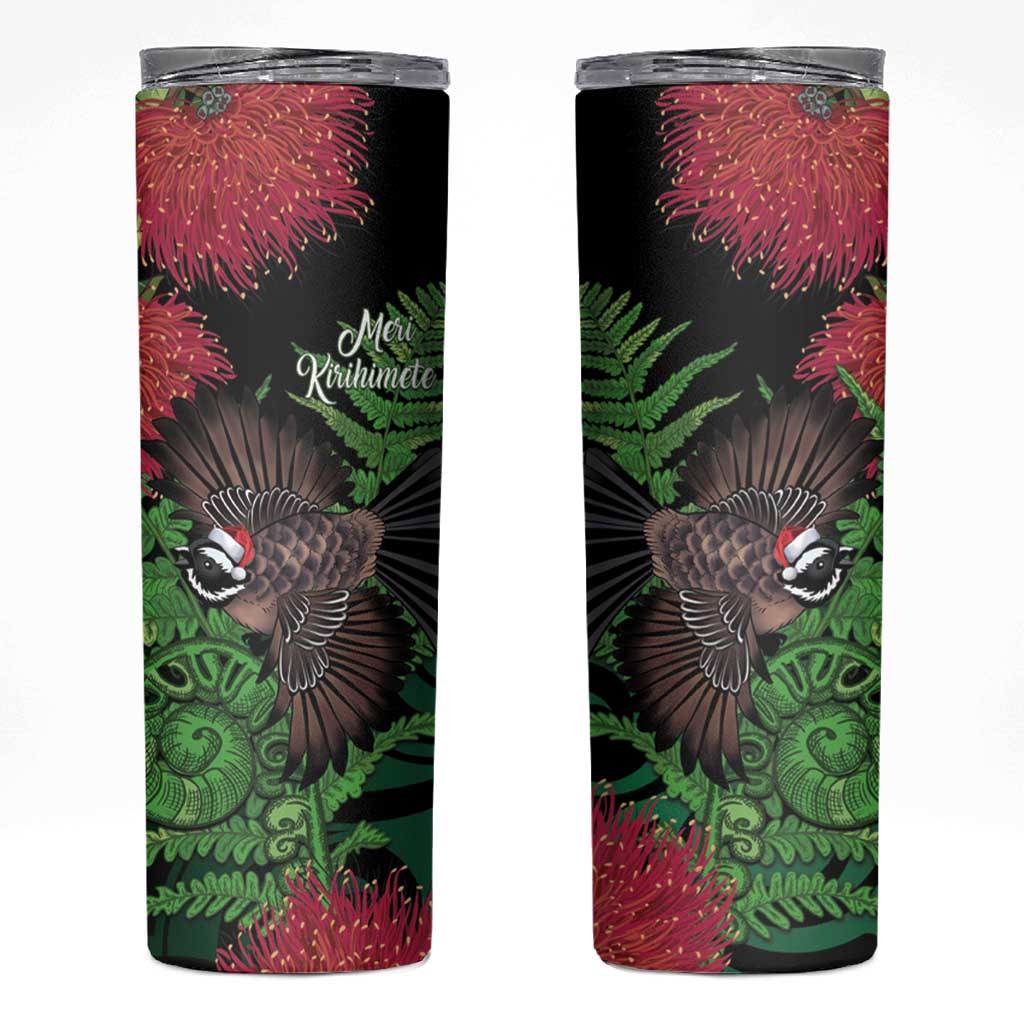 Meri Kirihimete New Zealand Skinny Tumbler Piwakawaka Koru Fern Mix Pohutukawa - Polynesian Pride